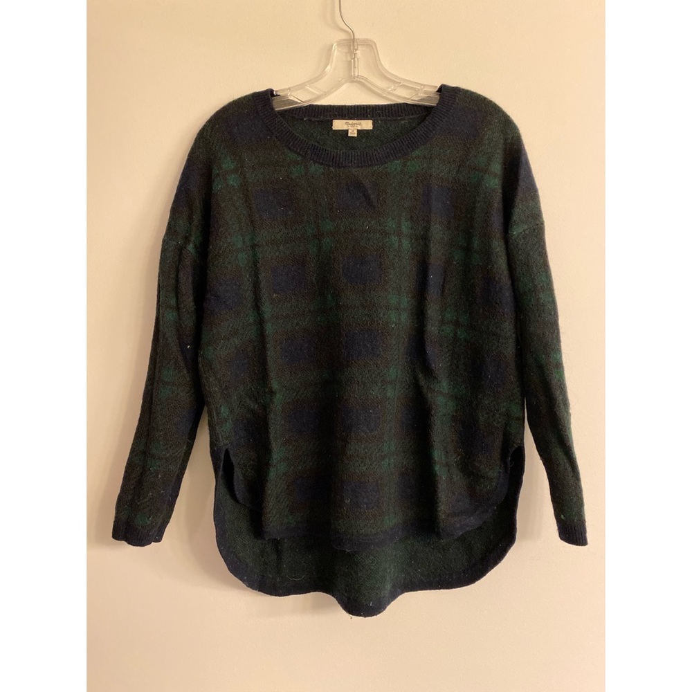 Madewell blackwatch navy and green plaid sweater